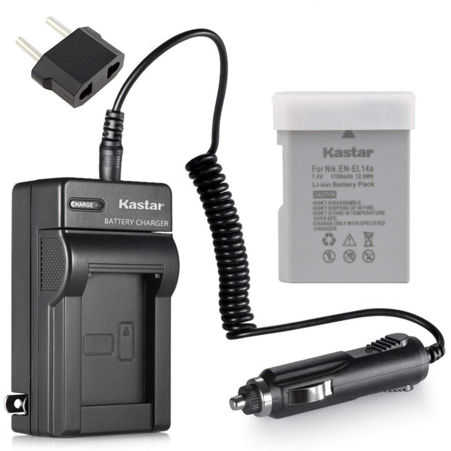 Kastar EN-EL14 Battery (1-Pack) and Charger for Nik ENEL14 EN-EL14a MH-24 and Nik Coolpix P7000 P7100 P7700 P7800 D3100 DSLR D3200 DSLR D3300 DSLR