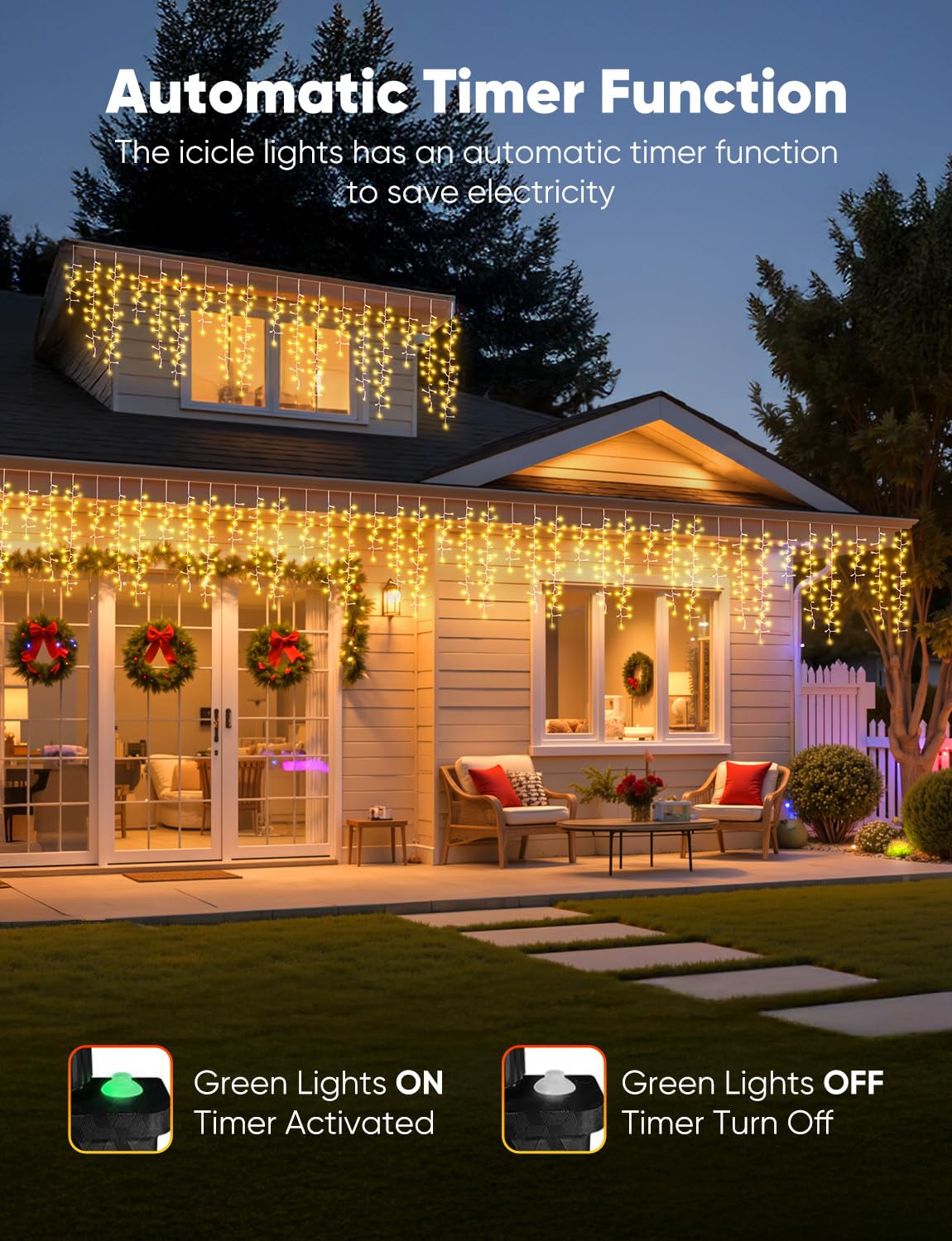 Brightown Icicle Christmas Lights Outdoor, 33FT 1020 LED Cluster Icicle Lights with 51 Drop,12 Mode, Connectable Firecracker Light with Timer