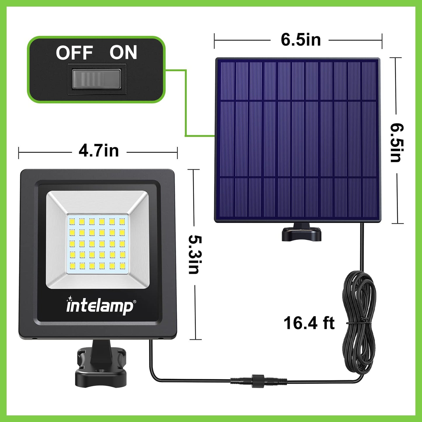 intelamp Solar Lights Outdoor, 4400mAh Solar Powered Flood Lights, Security Floodlight Dusk to Dawn Auto On/Off IP65 Waterproof for Wall Porch