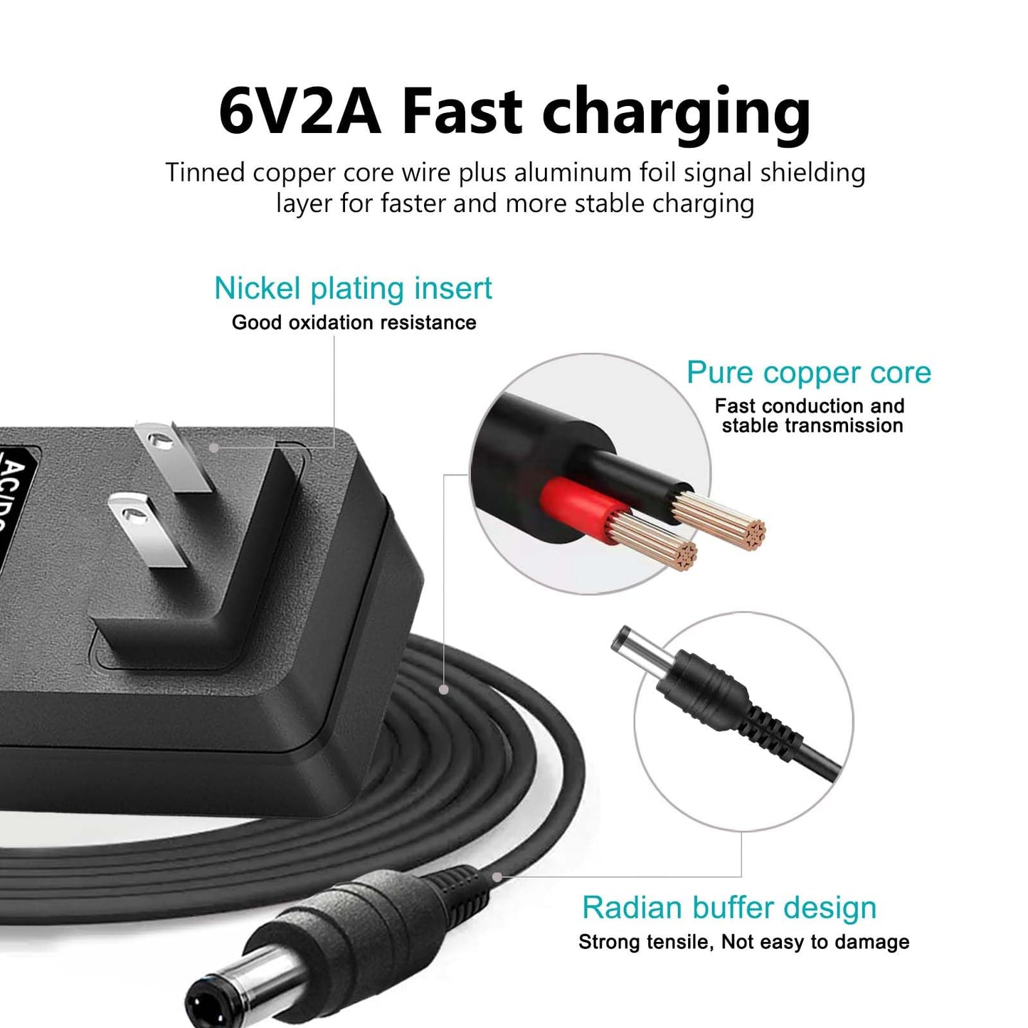 6V 2A Power Supply AC Adapter DC 6Volt Power Adapter Charger DC in 6V Power Cord for 500mA 600mA 700mA 800mA 900mA 1000mA 1500mA 2000mA Equipment…