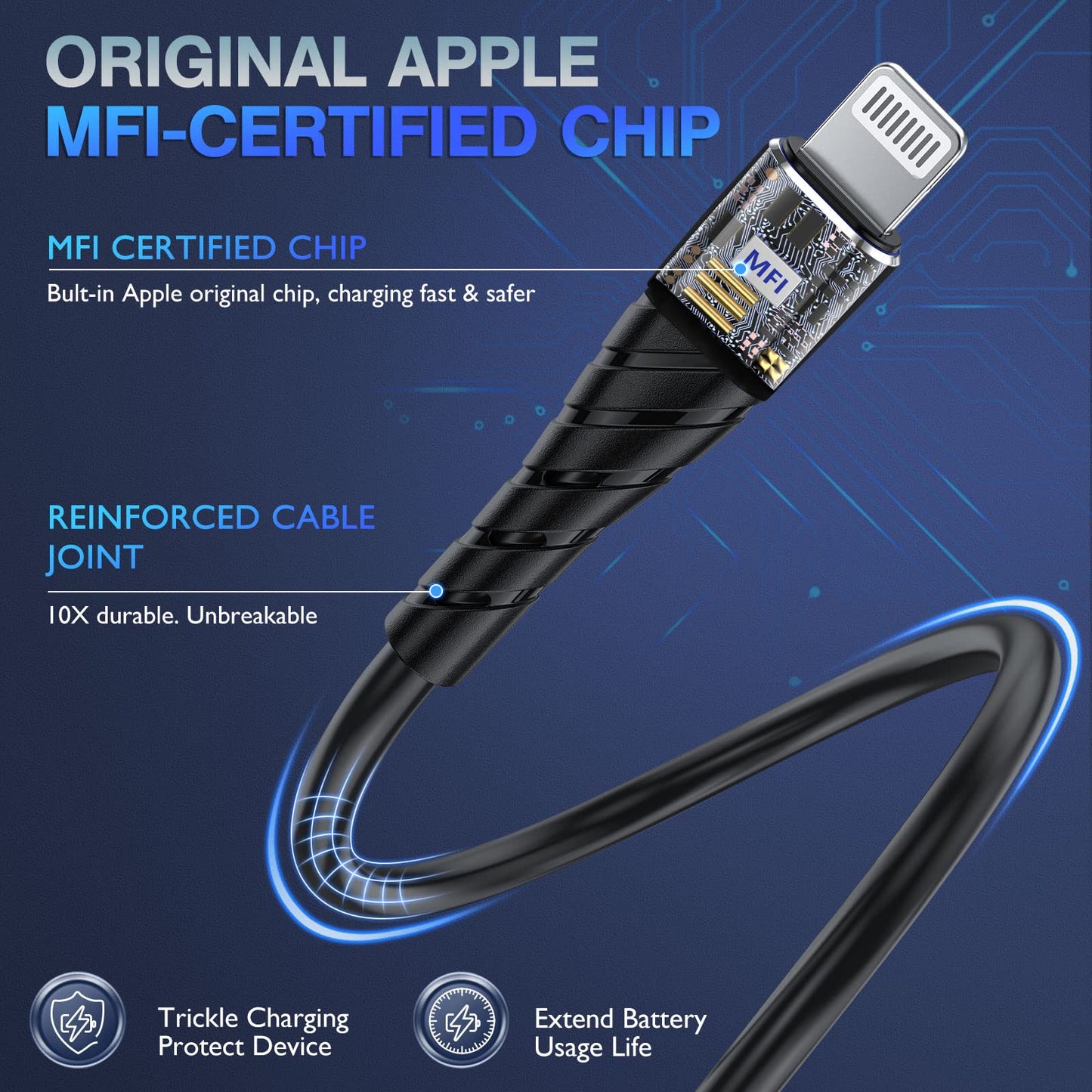 OIITH MFi Certified for iPhone Charger Cable 3 Pack 10 Ft, Extra Long for Lightning Charging Cord, Fast 2.4A for iPhone USB Cord Compatible