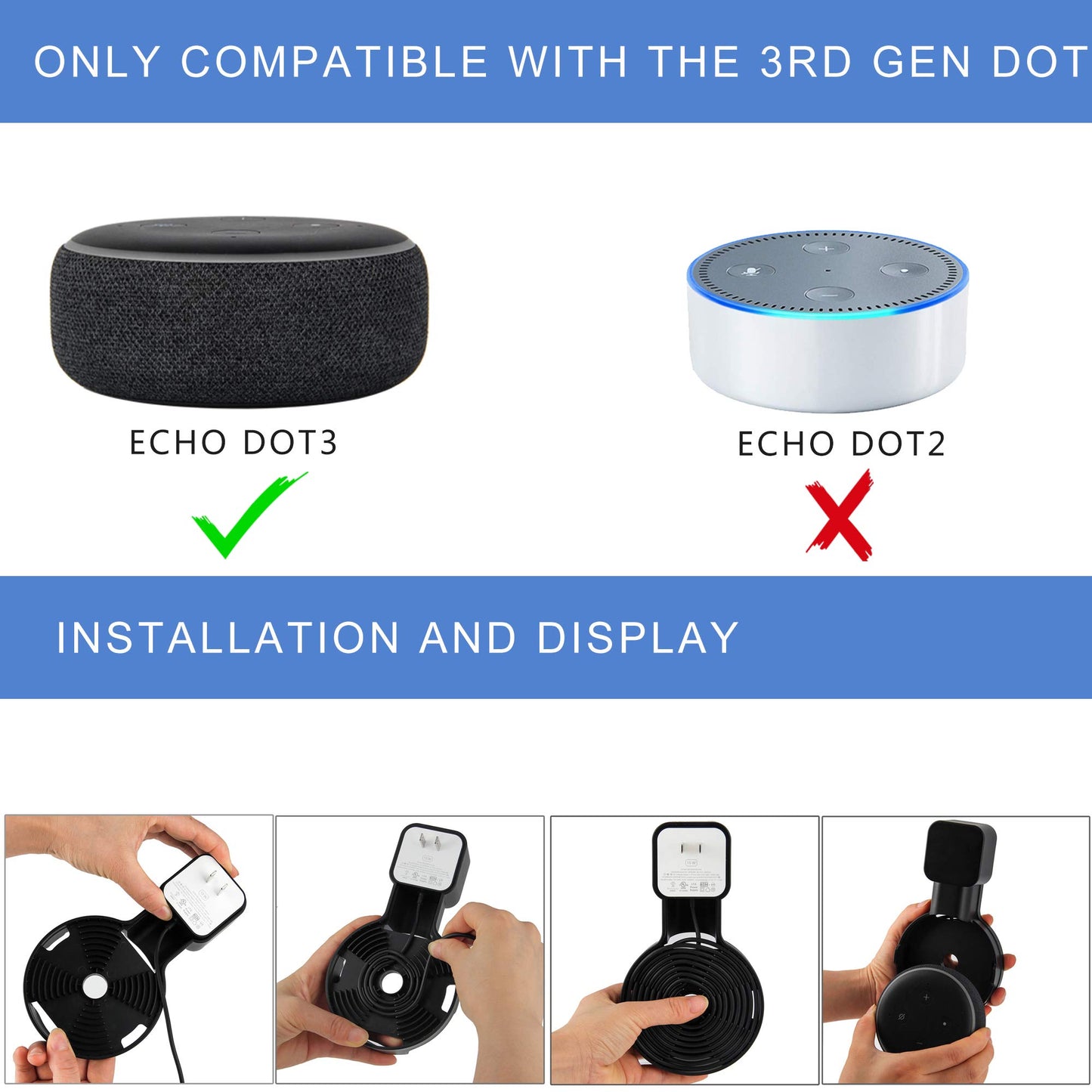 Suixing Outlet Wall Mount Holder Hanger for Echo Dot 3rd Gen, A Space-Saving with Cord Management for Smart Speakers Hide Messy Wires Place on Kitchen