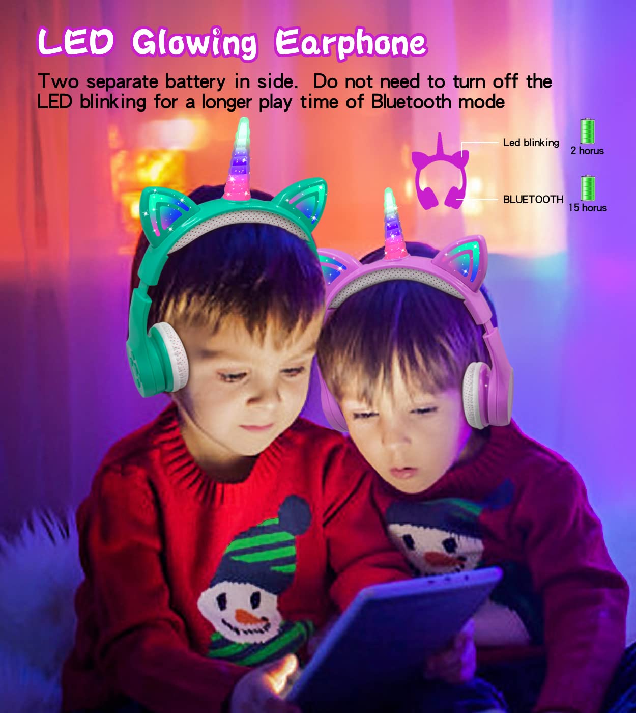 YUSONIC Unicorn Kids Headphones, Unicorn Bluetooth Headphone Foldable for Girls Boys Toddlers Tablet School Travel,Light Up Kids Wireless Headphone…