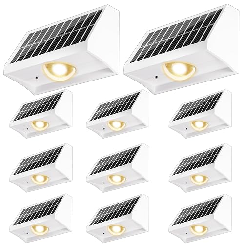 Solar Fence Lights Outdoor Waterproof High Brightness LED Spot Lens Deck Lights 7 Mode Warm & Cool White RGB Solar Powered Wall Lighting Decor