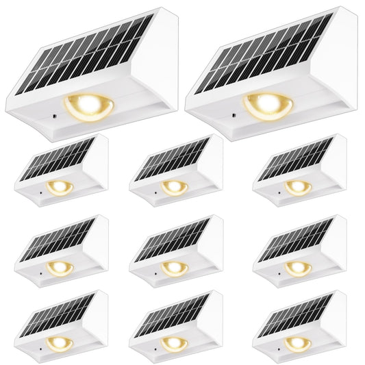 Solar Fence Lights Outdoor Waterproof High Brightness LED Spot Lens Deck Lights 7 Mode Warm & Cool White RGB Solar Powered Wall Lighting Decor