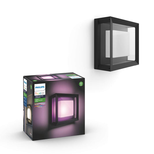 Philips Hue Econic Square Outdoor Smart Wall Light, Black - White and Color Ambiance LED Color-Changing Light - 1 Pack - Requires Hue Bridge - Control