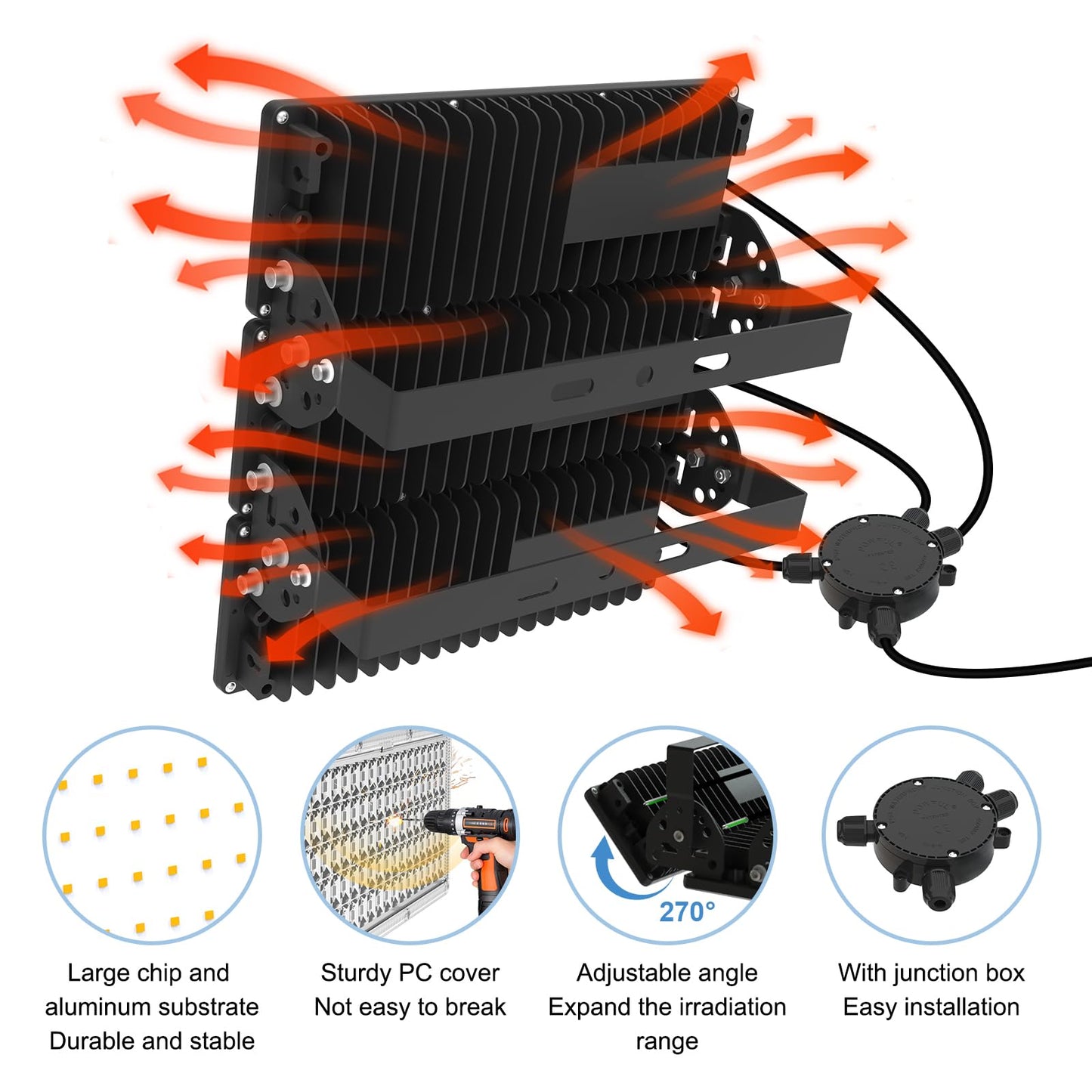 Kekeou 300W Stadium Lights Outdoor LED Flood Light, 42000LM 6500K