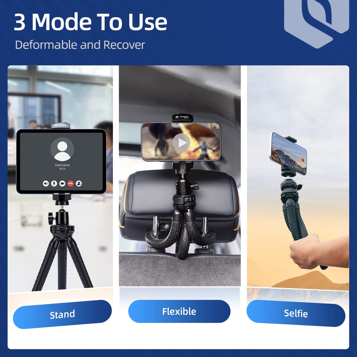 Fotopro iPad Tripod Stand with 360 Ball Head for Camera, Phone, Tablet & More - Cold Shoe, Flexible Phone Tablet Holder for Vlogging, Live Streaming