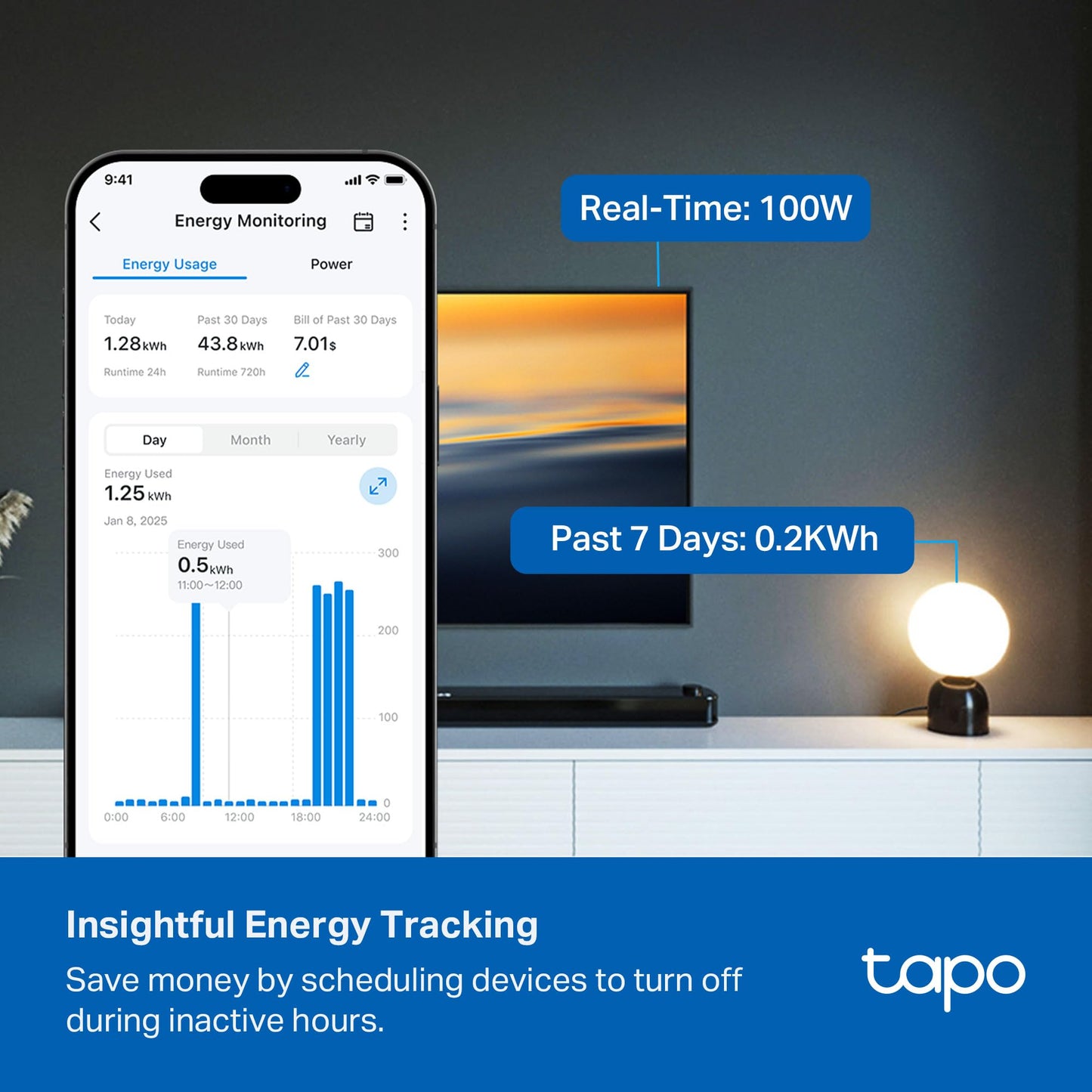 Tapo Smart Wi-Fi Power Strip - Matter Compatible, Energy Monitoring, Surge Protection, 6 Individually Controlled Outlets & 3 USB Ports, Works