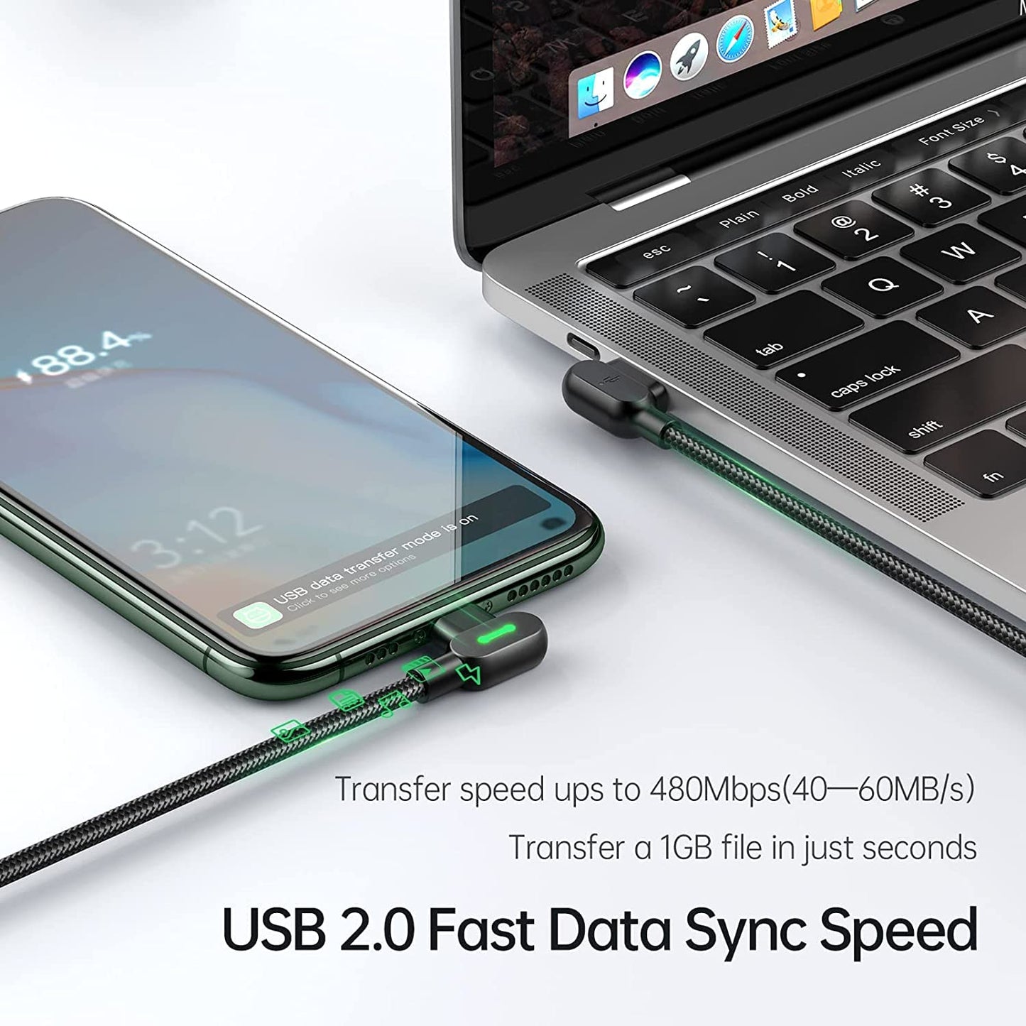 Type C USB 90 Degree Right Angle Elbow Design Game LED Strong Nylon Braided Sync Charge USB Data 6FT Cable Compatible Galaxy S20 S10 S9 S8 Plus Note