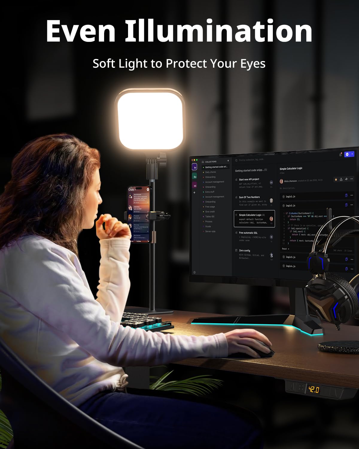 UBeesize Zoom Lighting for Computer, Video Conference Lighting for Video Calls, Desk Light with Stand and Phone Holder for Webcam, Home Office