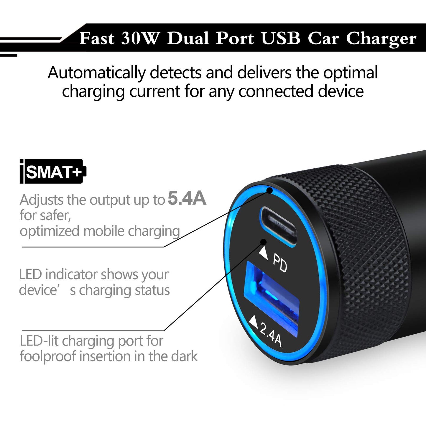 USB C Fast Car Charger,30W 3.0 PD Type C Car Adapter 2 Port USB C Car Plug Compatible for iPhone 17/16/15/14/13/12 Pro Max/11 Pro/SE/X/XR/8/7/6