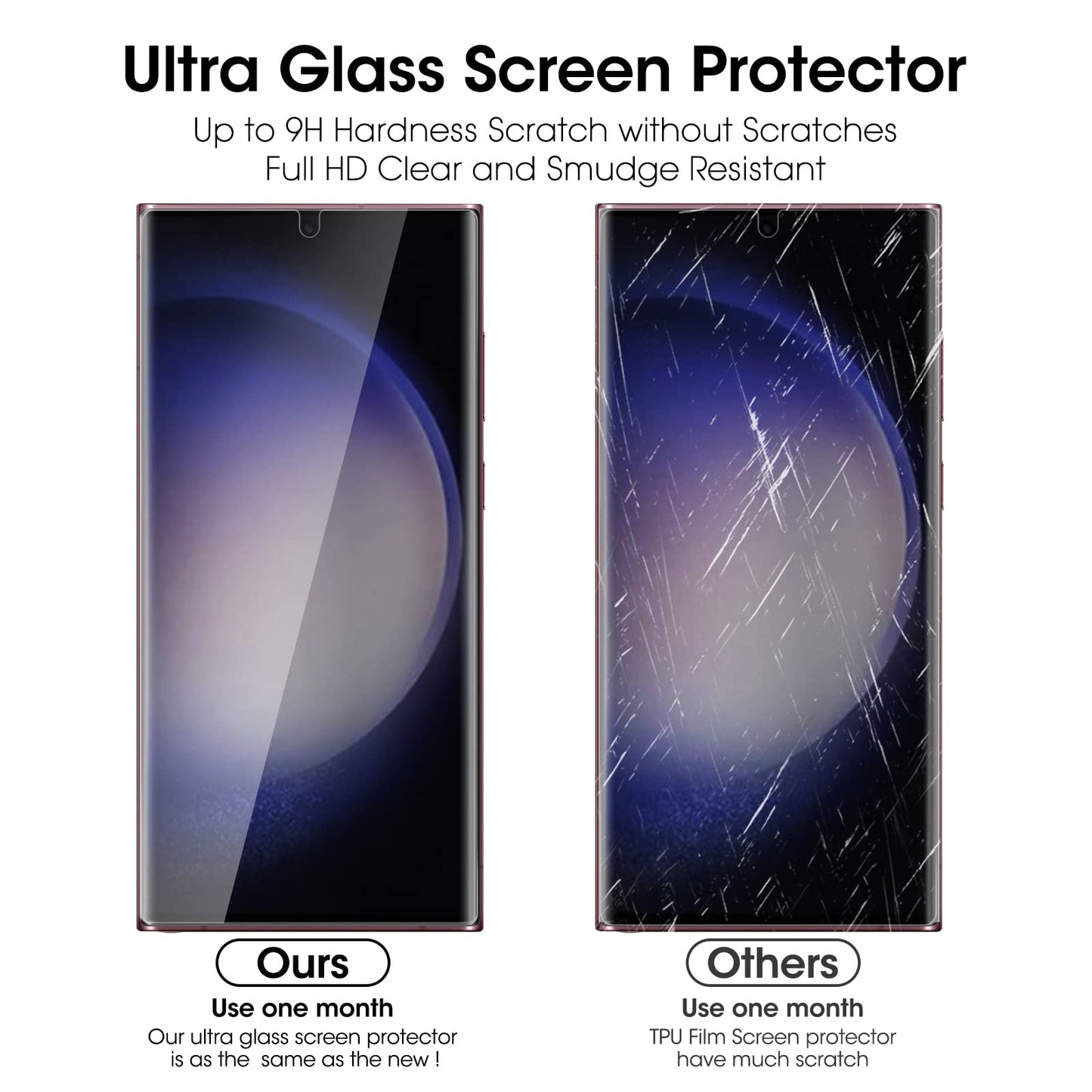 Ni-SHEN 3 Pack Galaxy S23 Ultra Screen Protector Tempered Glass 3D Curved Edge 100% Fingerprint Unlocking, Scratch & Impact Protection HD Clear