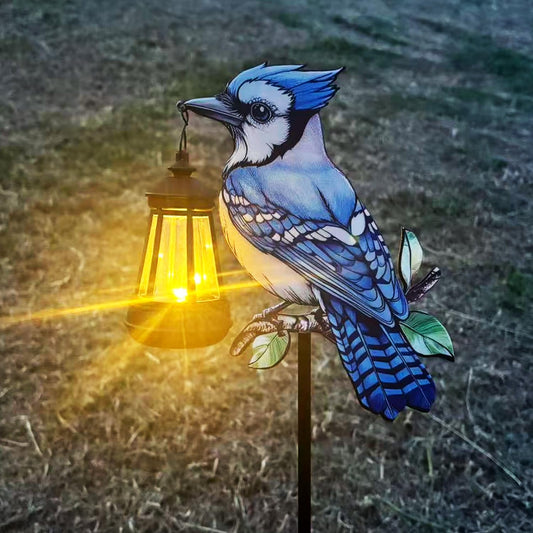 2 Pack Solar Lanterns Outdoor Decor Solar Bule Jay Lanterns Solar Cardinal Redbird Lights Metal Stake Yard Garden Decor Art Figurine Waterproof LED