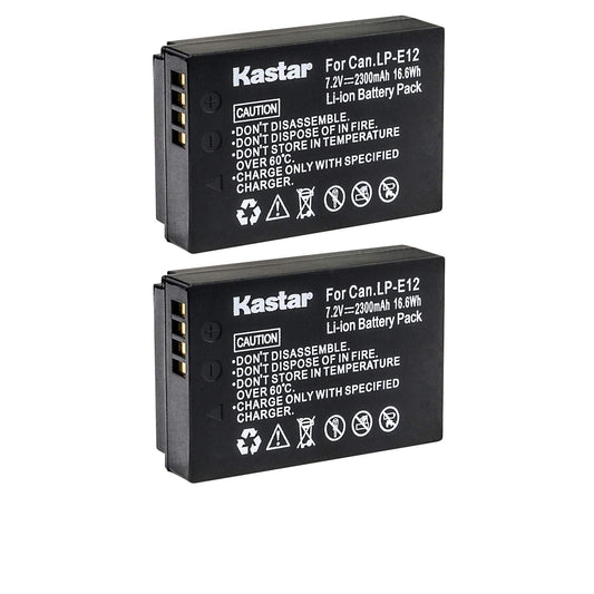 Kastar Battery (2-Pack) for Canon LP-E12 LPE12 Battery, LC-E12 LC-E12E Charger, Canon EOS 100D, EOS M, EOS M2, EOS M10, EOS M50, EOS M100, EOS M200