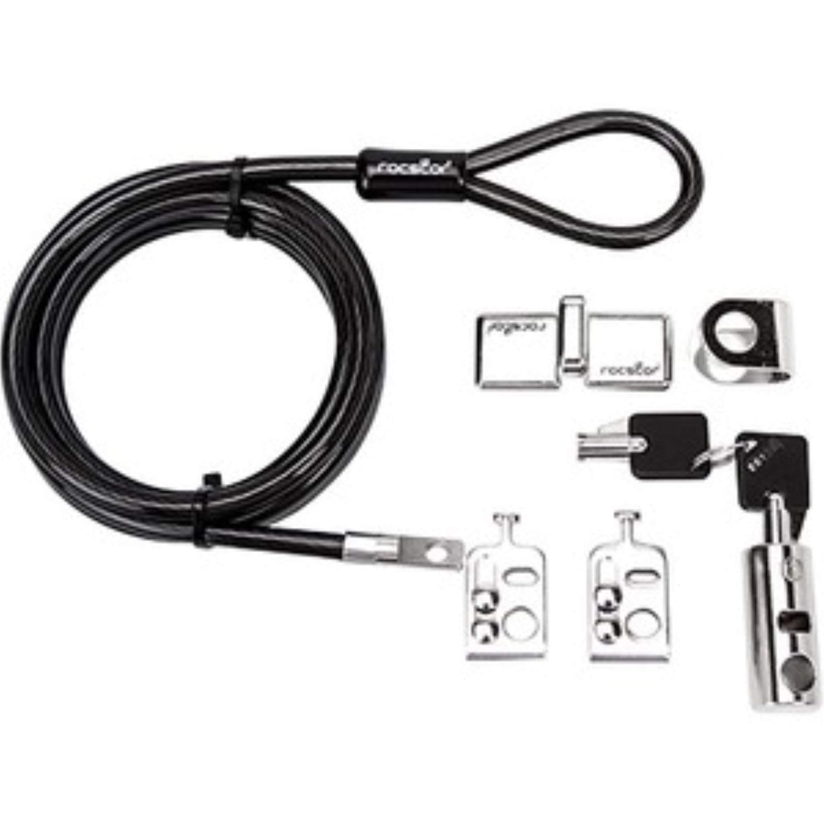 Rocstor Y10C181-B1 Rocbolt Desktop and Peripherals Security Locking Kit with 8’ Cable and Key Lock - Galvanized Steel, Nickel, Zinc Alloy - 8 ft