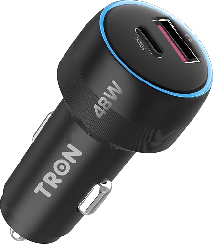 TRON 48W Car Charger, Dual Port Fast Charging, Overheat HeatProtection, QC3.0 18W & PD 3.0 30W, DC 12-24V Input, PC Fireproof Aluminum Alloy