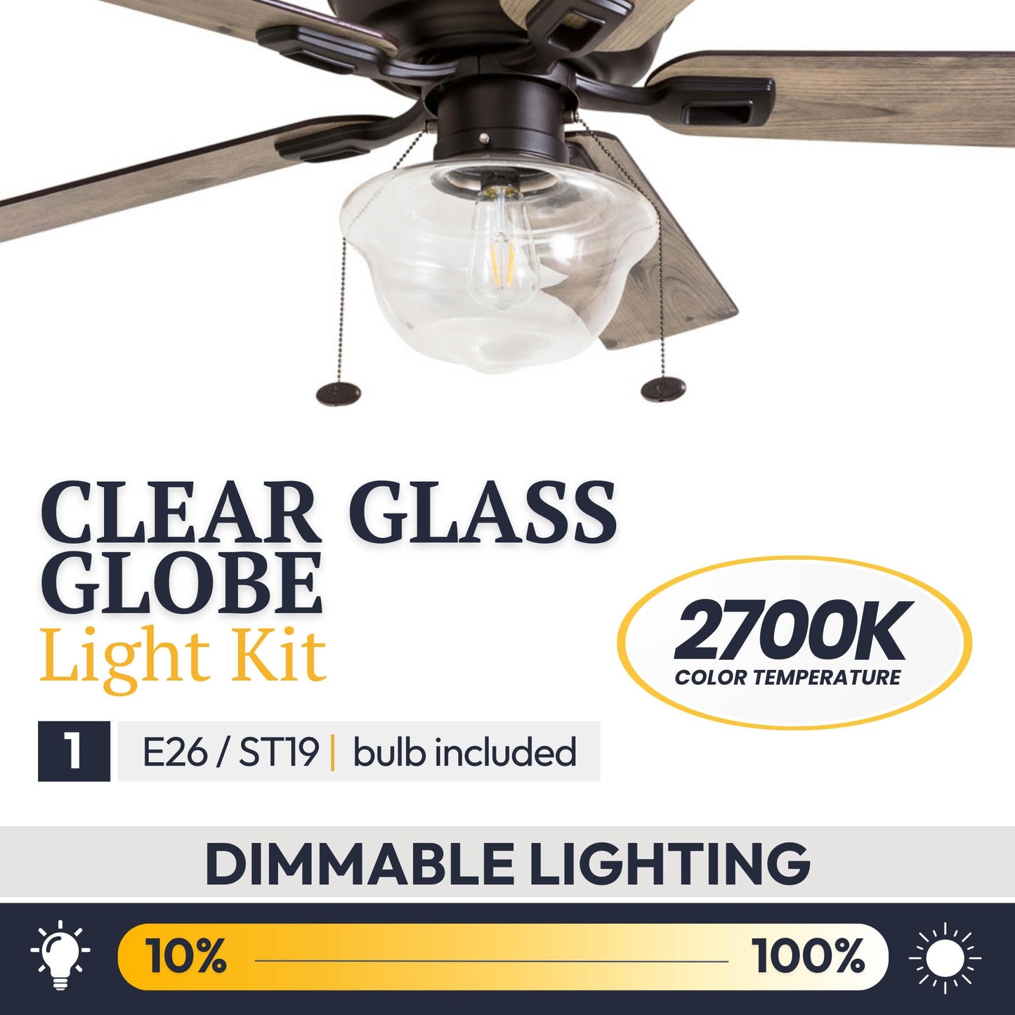 Prominence Home Abner Modern Farmhouse 52 Inch Ceiling Fan with Light, Outdoor Fan/Indoor Tri-Mount LED Ceiling Fan with 5 Blades, Silver Oak