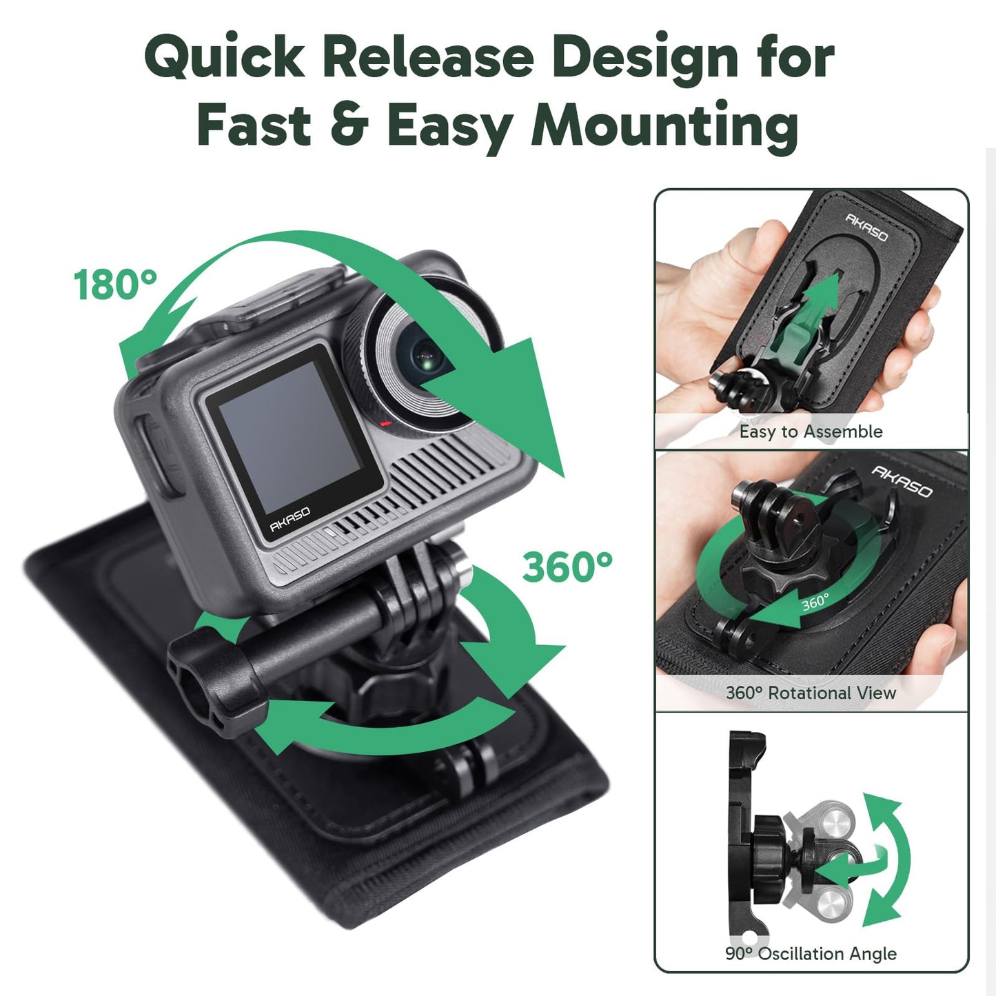 AKASO Quick Release Backpack Strap Mount for Gopro 13 12 11 10 9, EK7000/EK7000 Pro/Brave 4/Brave 4 Pro/Brave 7 LE/Brave 7/Brave 8 and Other Action