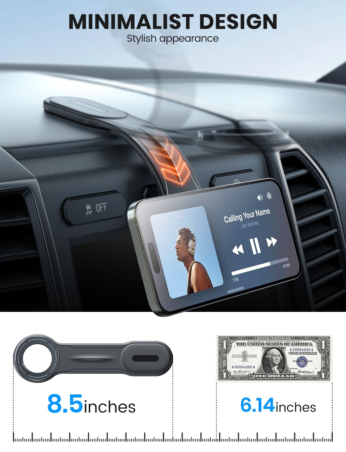 eSamcore for MagSafe Car Mount Detachable, Bendable Aluminum Arm Magnetic Phone Holder for Car?20 Strong Magnets? Cell Phone Mount for Car Dash Fit