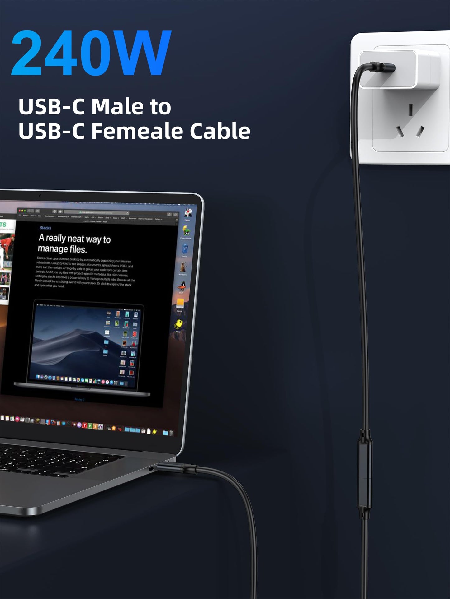 USB C Extension Cable 10FT,USB 3.2 10gbps Male to Female Type C 3.1 5A PD240W Fast Charging Cable 4K Video for Switch,MacBook Pro/Air,iPad Pro,Dell