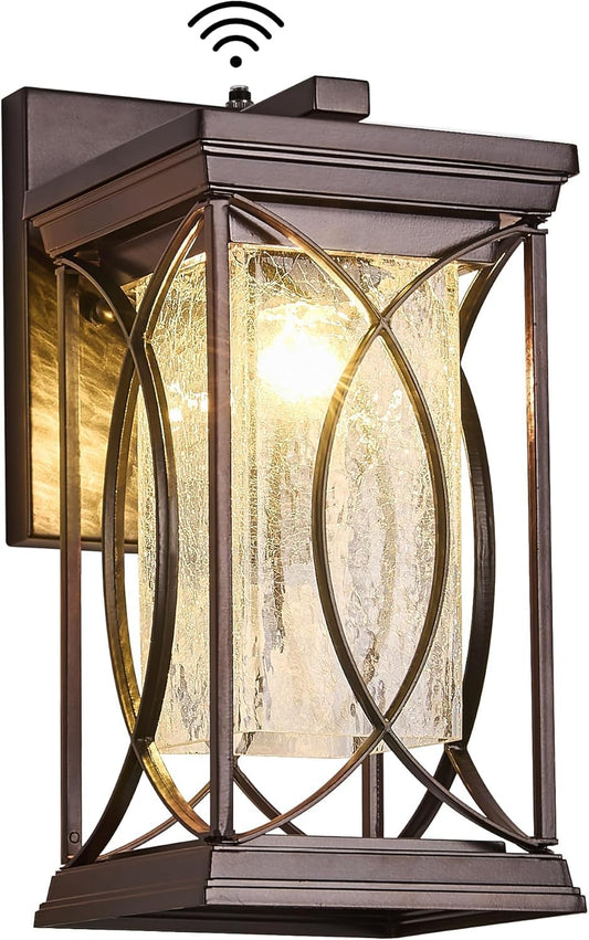 Oil Rubbed Bronze Outdoor Sconce Dusk to Dawn Exterior Light Fixtures Wall Mount Porch Light Modern Outdoor Wall Light Aluminum with Crack-Like Glass