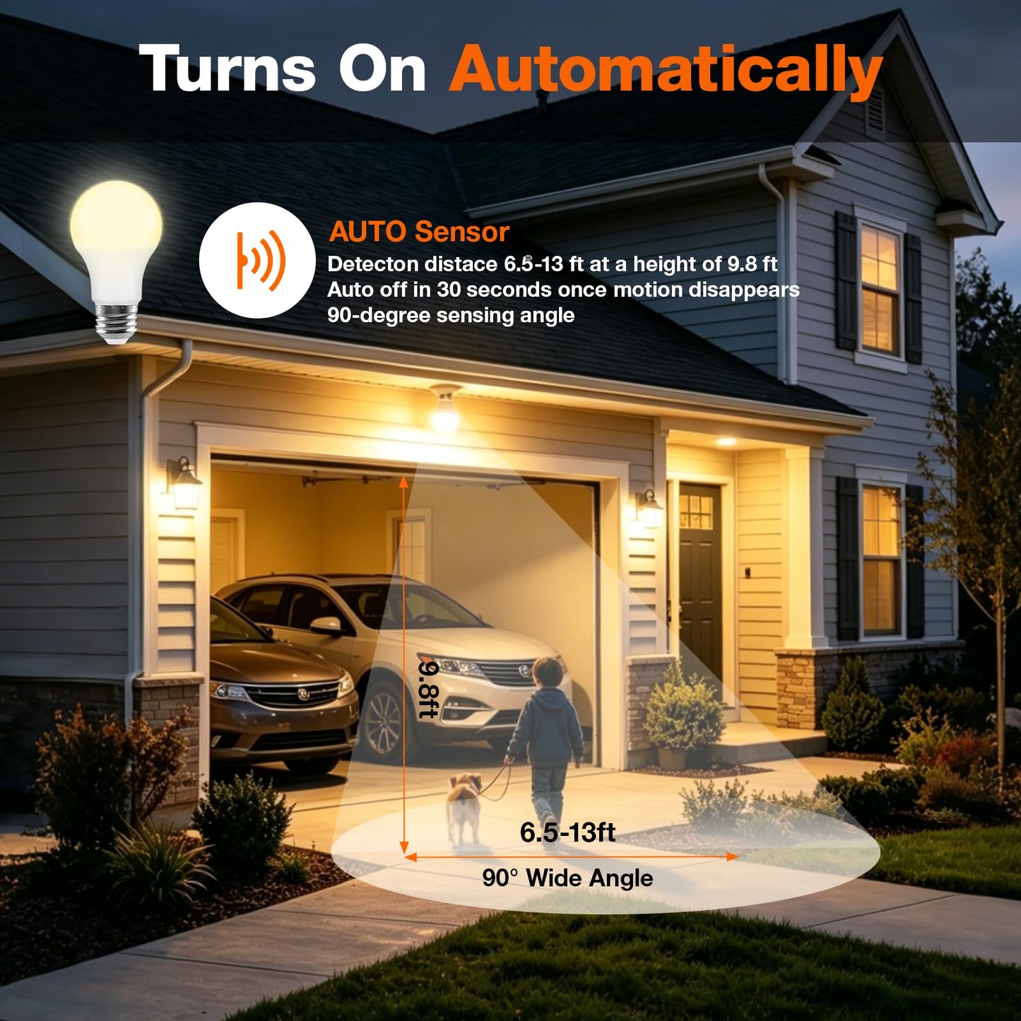 Sylvania A19 Dusk to Dawn LED Light Bulb with Motion Sensor, 8.5W = 60W, Frosted Finish, 90 CRI, Security/Safety Bulb, Damp-Rated, 2700K, Soft White