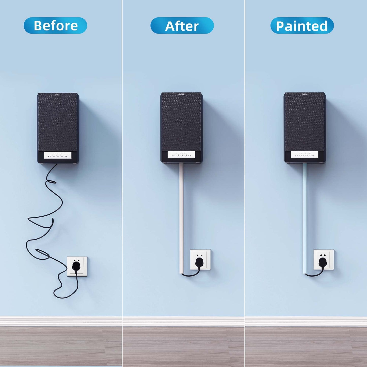 Yecaye 128in Mini Cord Hider for 1 Mini Wire, On-Wall Cord Cover Channel, Tape Wire Concealer, Cable Cover Cable Management for Home Office, W0.5in