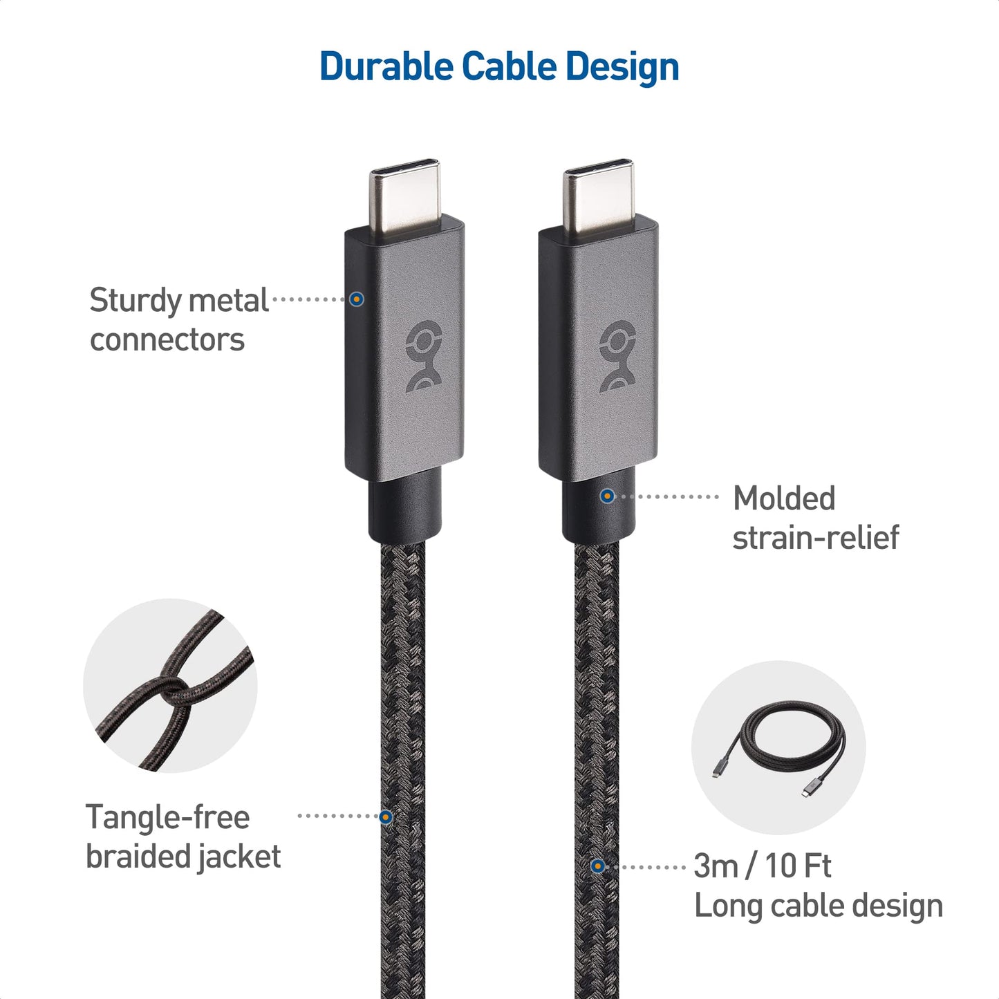 Cable Matters Braided Long USB C Cable 10 ft with Fast Charging, Up to [100W Charging, 480Mbps Data Transfer], No Video Support, Black, USB C Charger