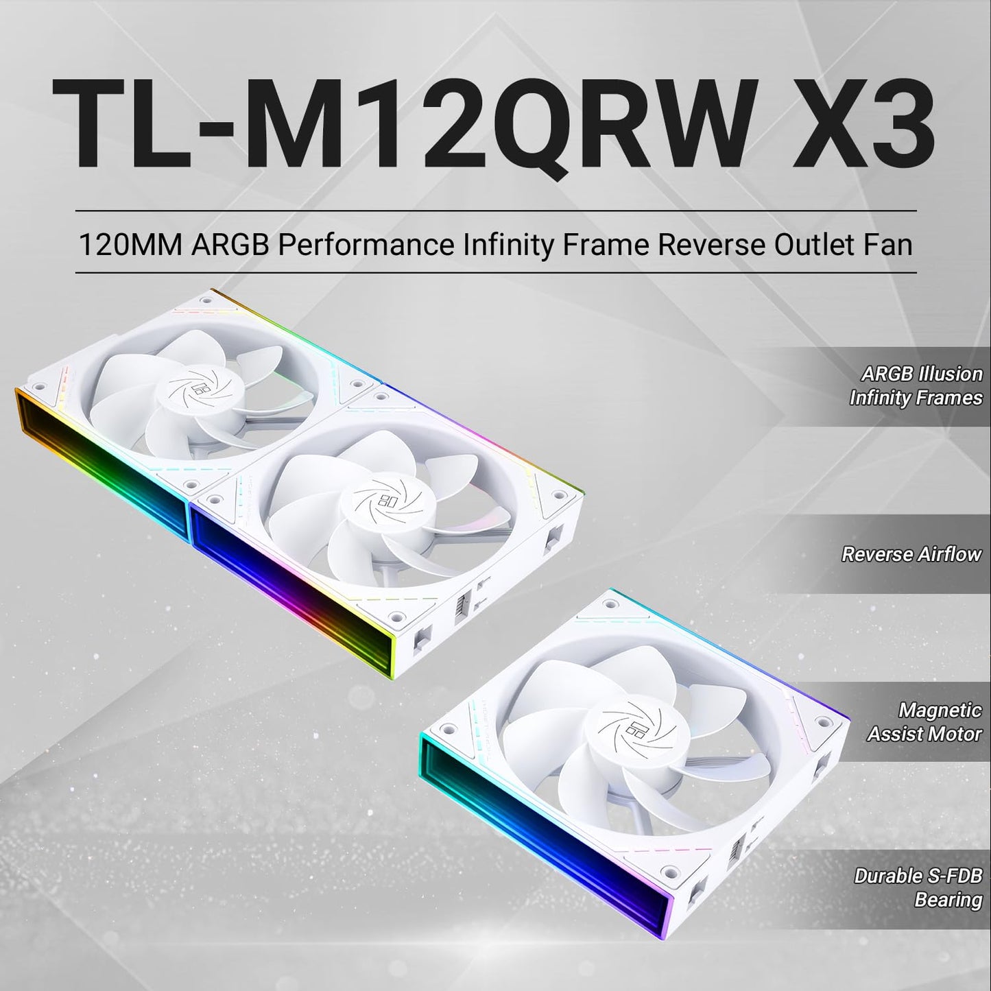 Thermalright TL-M12QRW X3 Case Fan Wireless Splicing CPU Cooler Comes with ARGB Mirror Light Effect,PC PWM Silent Cooling with 1500RPM Speed,Building