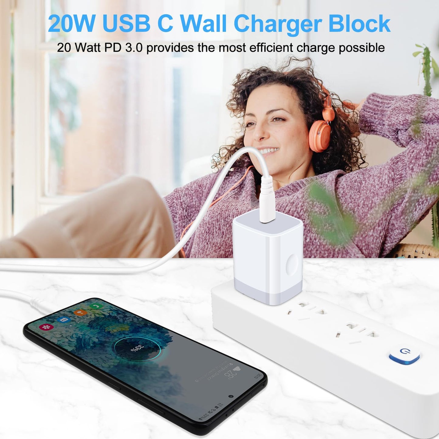 Fast Charger Block for Samsung Galaxy A17 A16 5G,A15,A56,A35,S25 Ultra,S24FE,A54,Z Fold/Flip7,A14,A53,S23,A23;iPhone 16 Pro Max 15;Pixel 10 9a,Type C