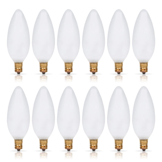Simba Lighting Candelabra Torpedo Frosted B10 40W E12 Base 120V, 12 Pack
