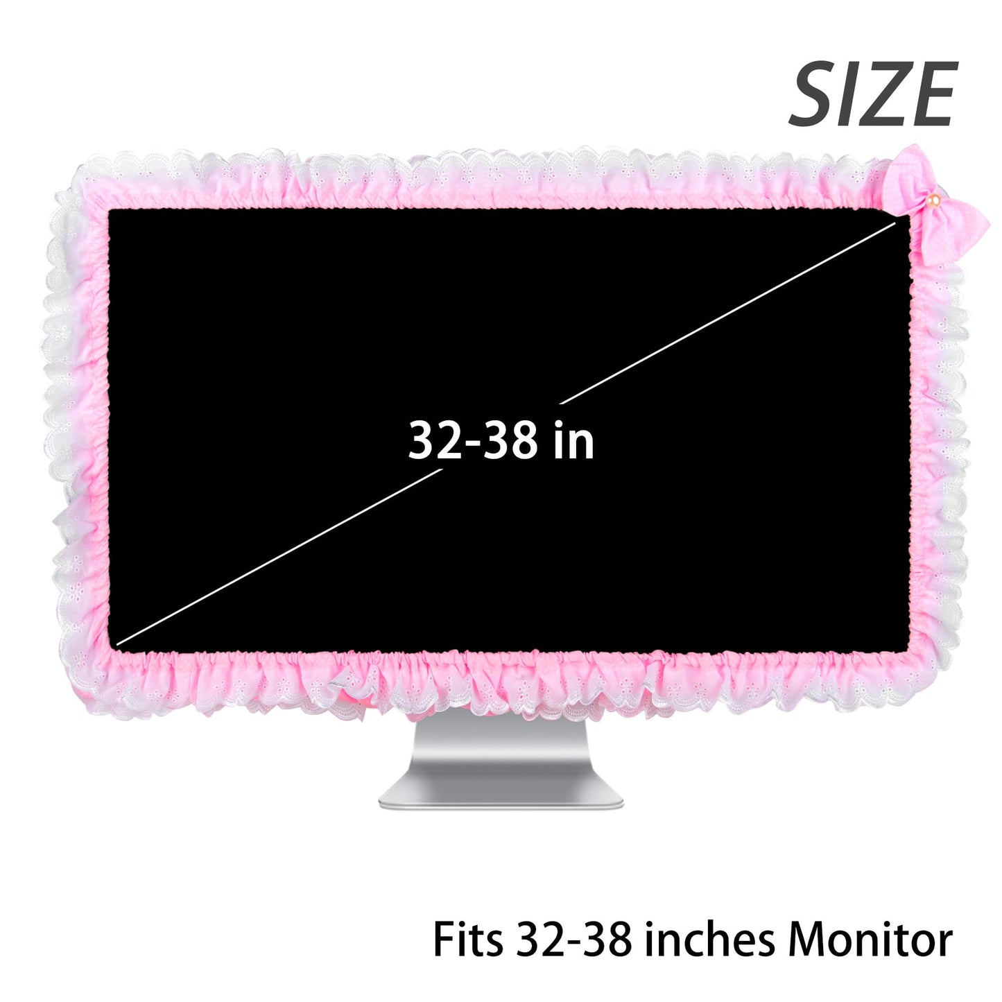 Kingshion 32"-38" Lovely Cute Computer Monitor Cover with Lovely Cute Elastic Pen Pocket Bow-knot TV LCD Screen Monitor Decoration Dust Cover