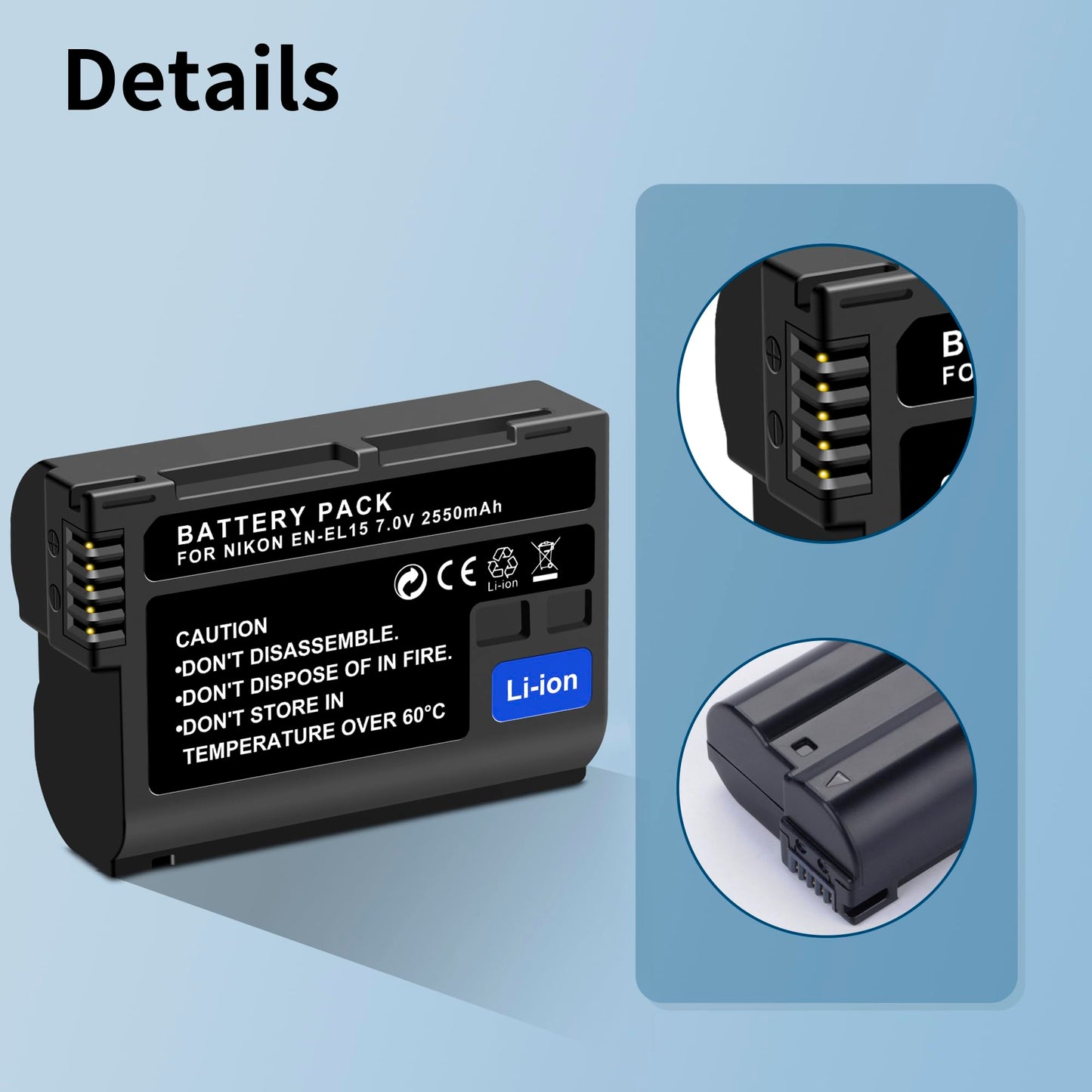 2-Pack EN-EL15 EL15a EL15b EL15c Replacement Battery(2550mAh) and USB Dual Charger Compatible with Nikon ZF Z6 Z7 Z8 D750 D850 D7000 D7100 D7200 D7500