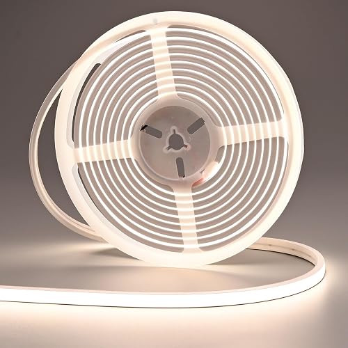 FOSUO 24V LED Neon Rope Light 16.4ft/5M, 4000K Natural White, 320LM/ft, IP67 Waterproof Outdoor, High CRI>93, Self-Adhesive Highlight Architecture