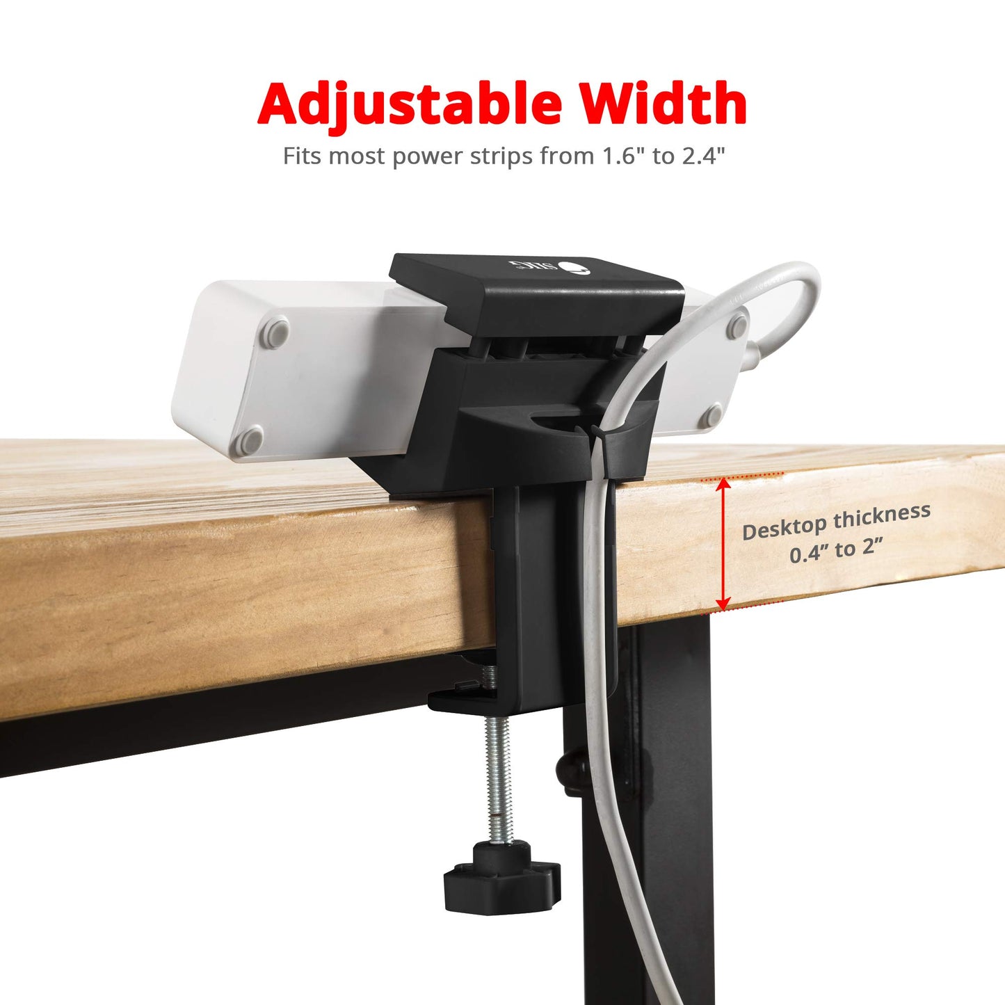 SIIG Powerstrip Clamp Holder with Desk Clamp Fits 0.4" to 2" Table Thickness Mountable Power Outlet Strips - Power Strip Desk Mount with Adjustable