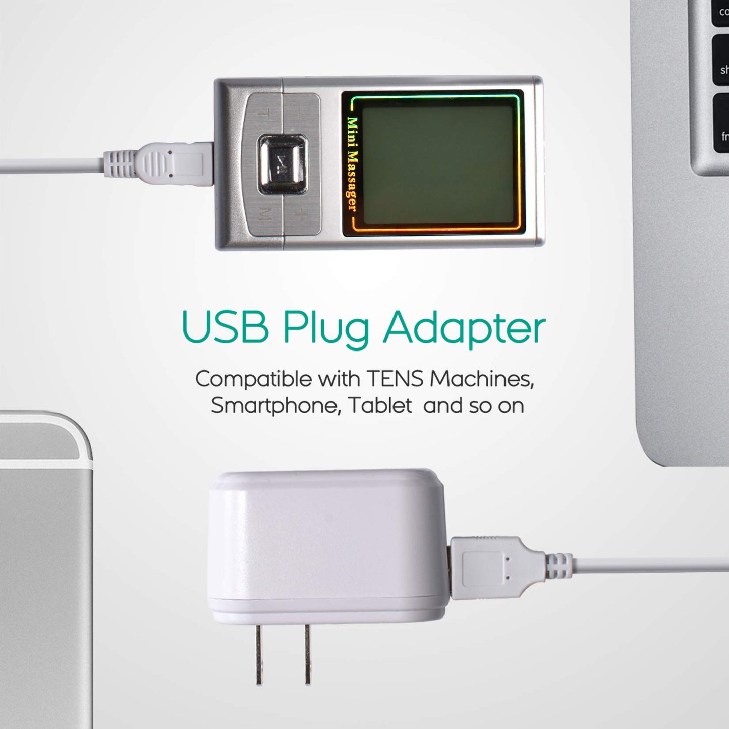 USB Power Adapter Wall Charger with USB Cable Travel Plug for Electric Massager