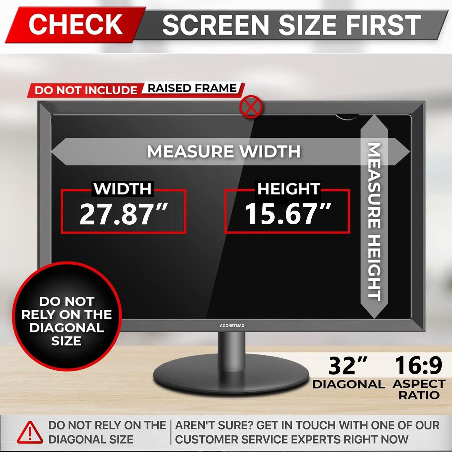 ACONETMAX 32 Inches Privacy Screen Filter for Computer 16:9 Widescreen Monitor | Privacy Shield | Anti Glare | Blue Light Filter | Eye Protection |