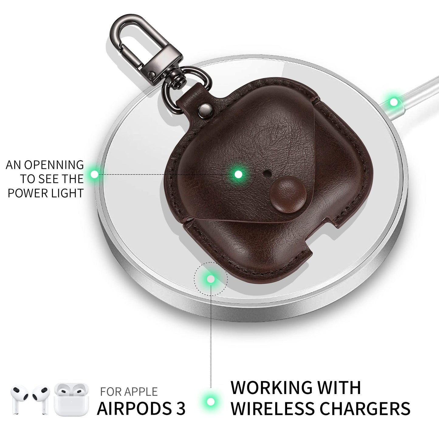 MODOS LOGICOS Case Cover for Air Pods 3 (2021), Leather Case with Secure Snap-Fastener Compatible with Apple AirPods 3rd Generation Charging Case