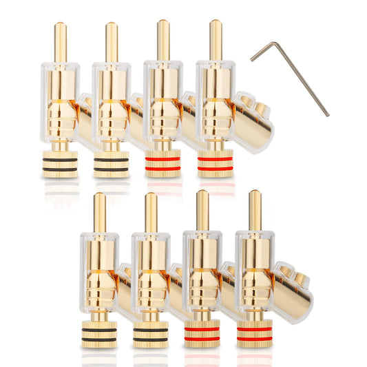 Monosaudio Locking Banana Plugs 8Pcs 45 Degree Banana Connector Double Screw Speaker Plug for 8-15 Guage Speaker Wire,Audio/Video Receiver,Sound