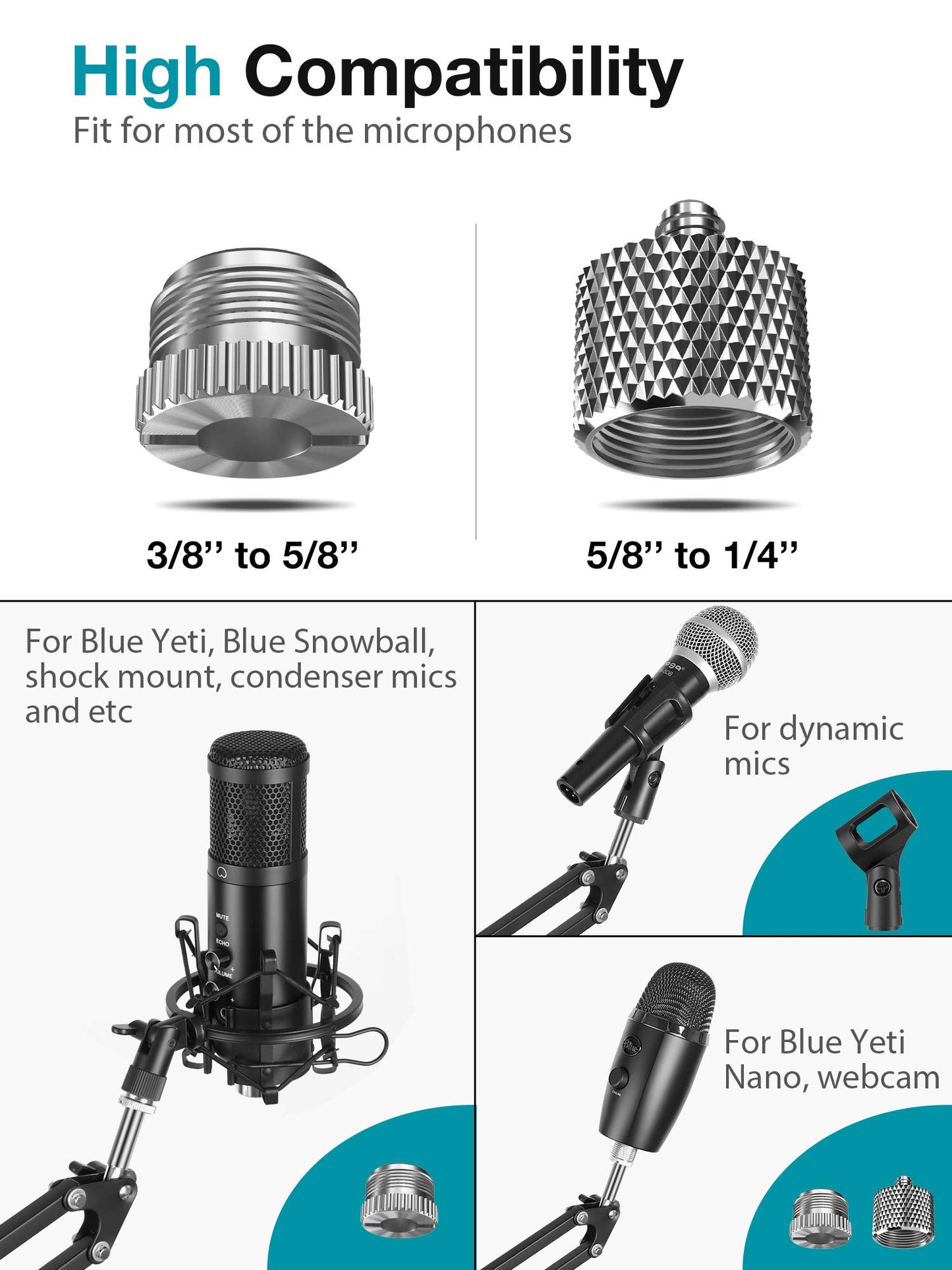 InnoGear Microphone Stand, Adjustable Mic Stand Set for Blue Yeti Nano Suspension Boom Scissor Arm Stand with 5/8" to 3/8" Screw, 5/8" to 1/4 Screw