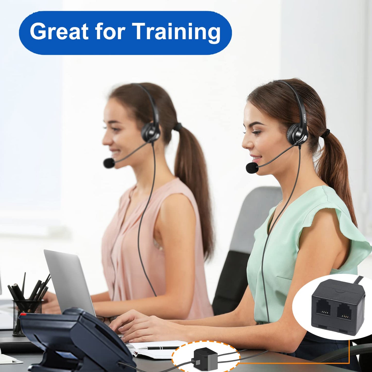 Callez RJ9 Telephone Training Splitter, Compatible with Plantronics, Mitel, Cisco, Yealink, Avaya, Polycom, ShoreTel, NEC, Aastra, Nortel, GE