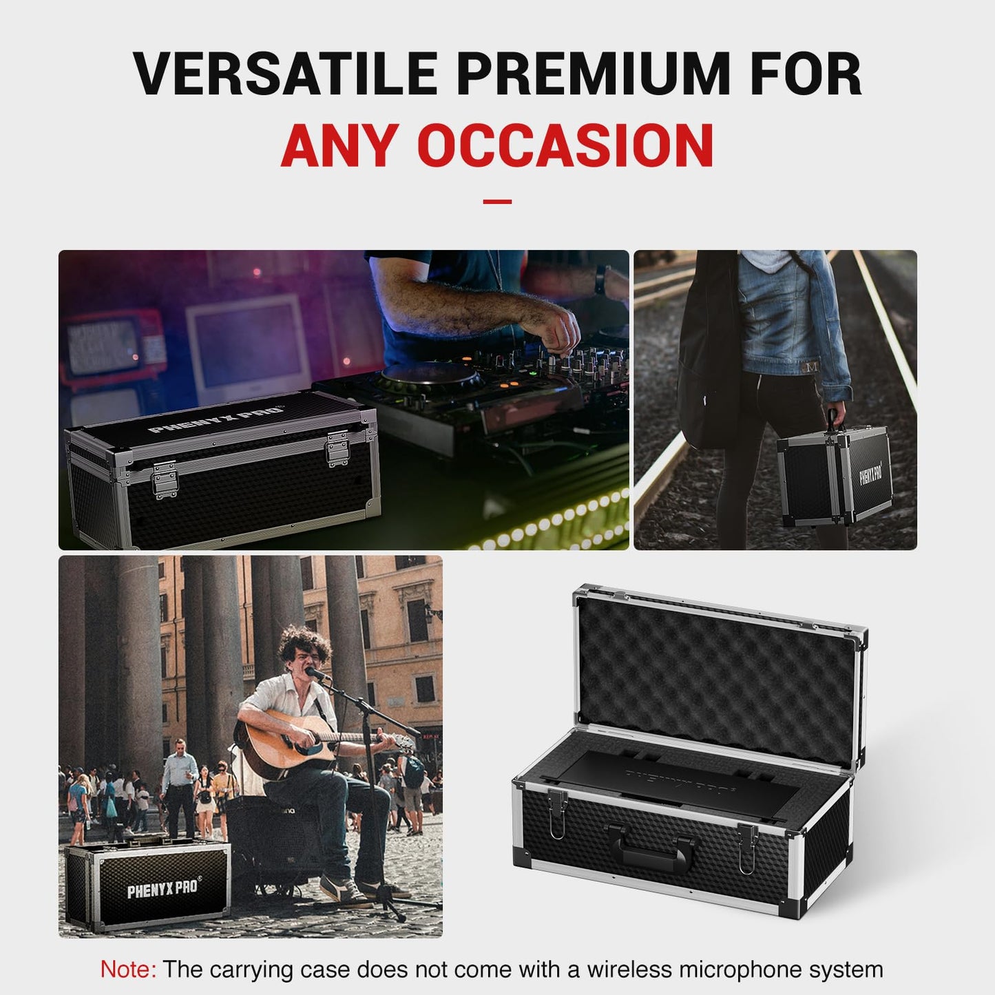 Phenyx Pro Equipment Storage Case, Carrying Case with Customizable Pre-Diced Foam, Aluminum Alloy Frame, Perfect for Wireless Microphone Systems