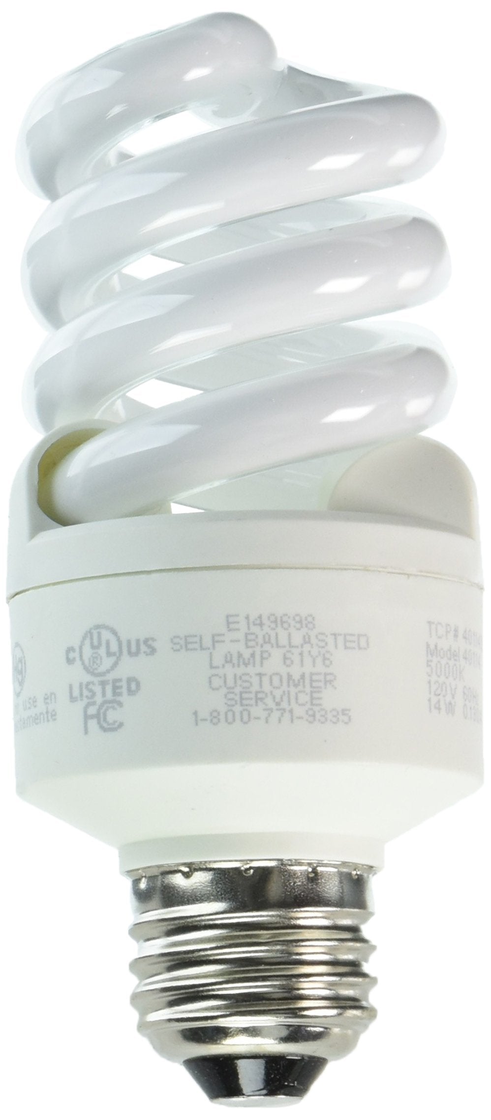 TCP 4011450k CFL Pro A - Lamp - 60 Watt Equivalent (14W) Daylight (5000K) Dimmable Spring Lamp Light Bulb