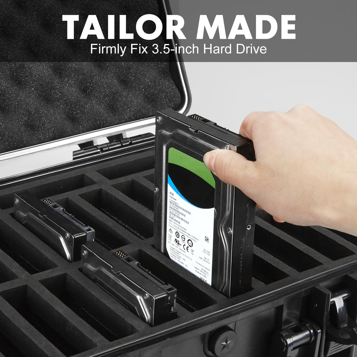 Hard Drive Case Fits 25-Bay Protection 3.5" HDD | High-Density Protective Foam | External Hard Drive Organizer Storage Box Travel Carrying Suitcase