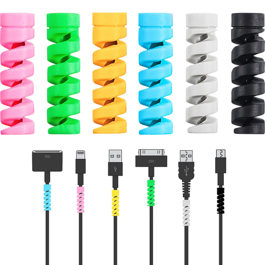 120 Pieces Charger Cable Saver, Mouse Cable Protector, Silicone Flexible Cable Wire Protector Management Organizer, Spiral Cable Protector in 6 Colors