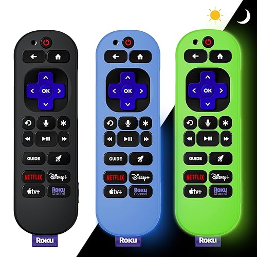[3 Pack]WADVCU for Roku Voice Remote Pro 2nd Ed/Edition Silicone Remote Case Cover Glow in The Dark, Roku TV Remote Protective Sleeve for Roku RCB1R