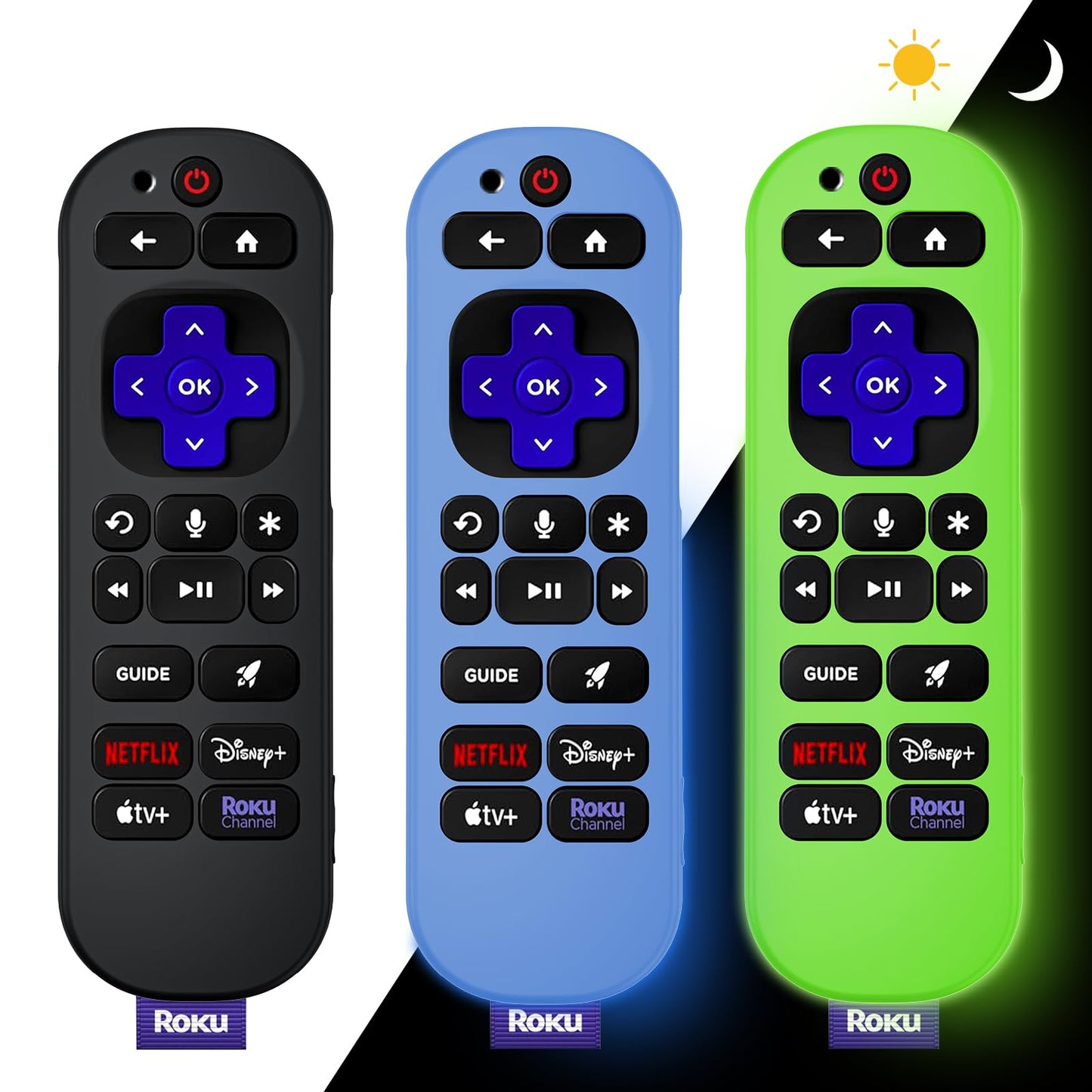 [3 Pack]WADVCU for Roku Voice Remote Pro 2nd Ed/Edition Silicone Remote Case Cover Glow in The Dark, Roku TV Remote Protective Sleeve for Roku RCB1R
