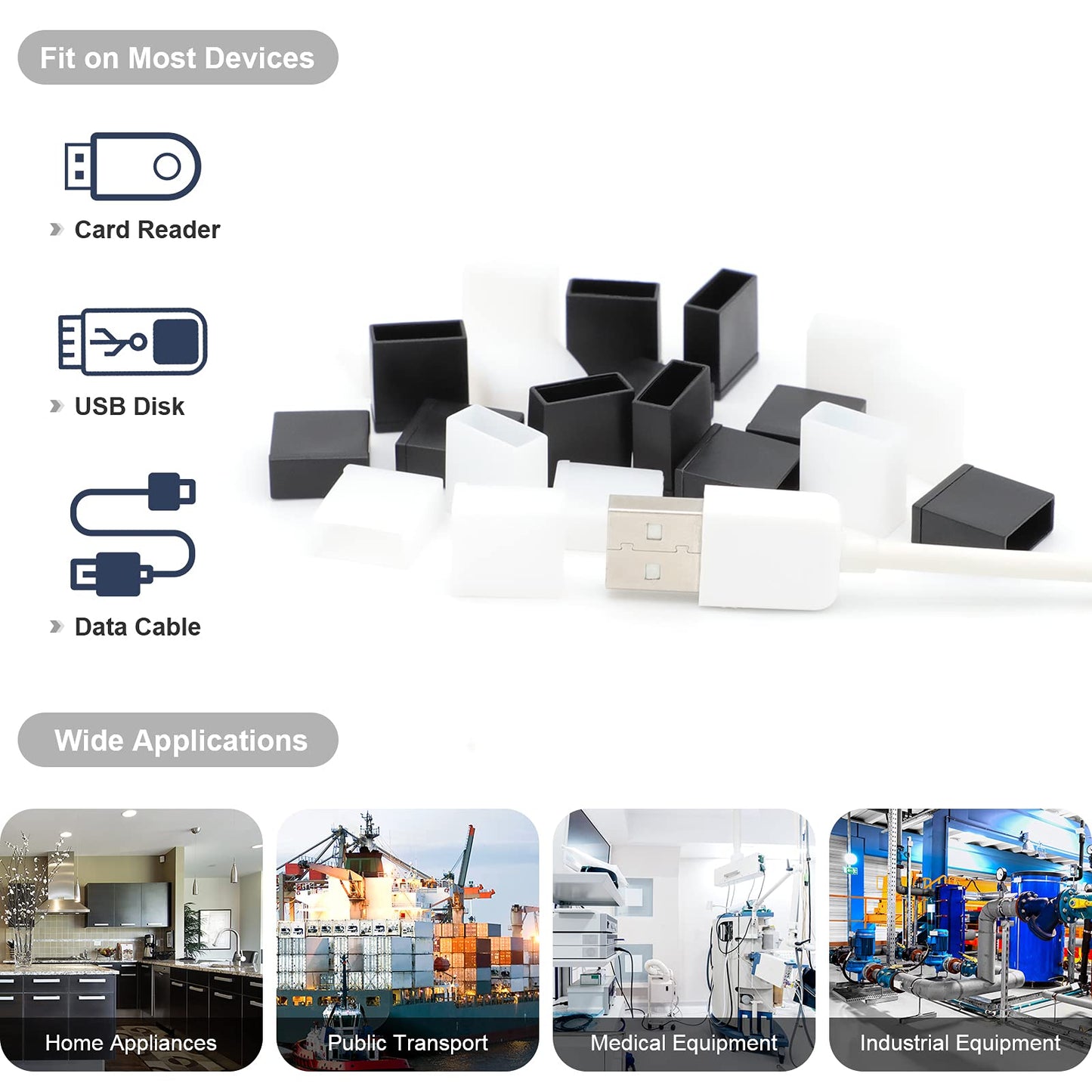 BUSHIBU USB Cover Cap, 20 Pcs Black Clear Plastic USB A Male Anti-Dust Plug Cover