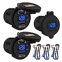 DaierTek 12V USB C Car Charger Socket 3-Pack - 48W PD & QC 3.0 Fast Charging Dual USB Outlet with Voltmeter & ON/Off Switch, Waterproof 12V Charging